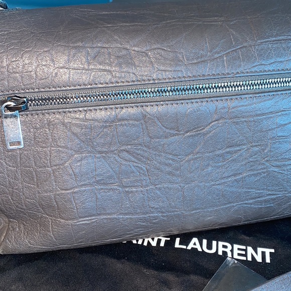 YSL SAINT LAURENT CROC EMBOSSED GREY LEATHER SHOULDER CROSSBODY BAG - Picture 4 of 9